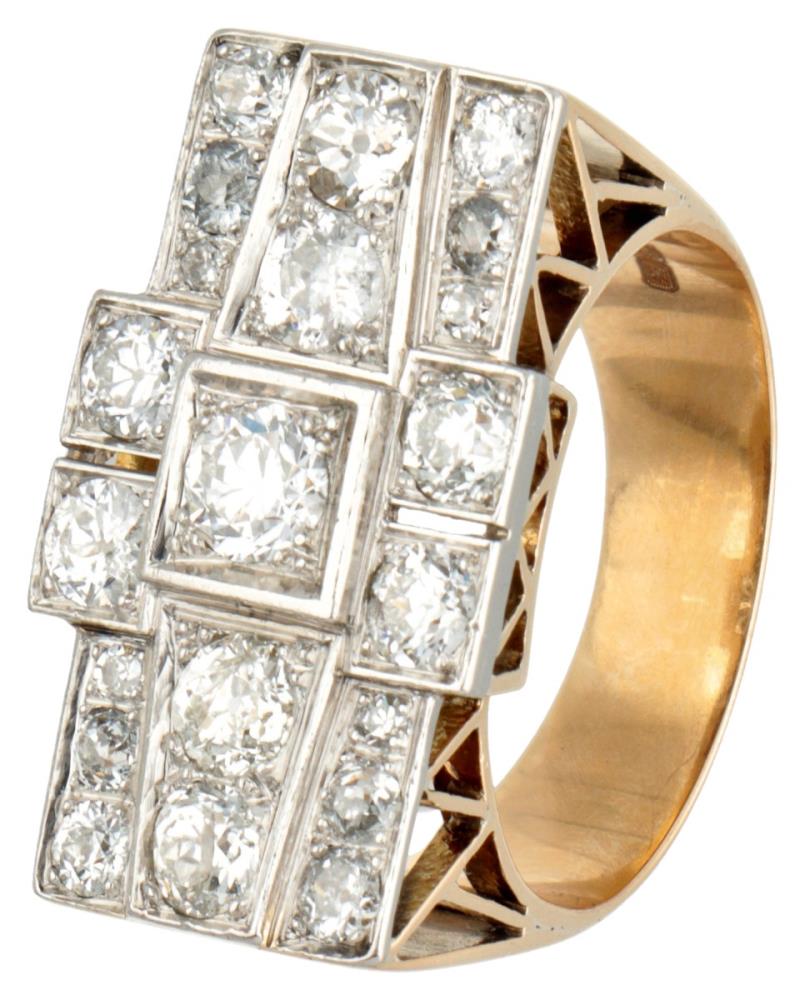 Art Deco 14K. yellow gold tank ring set with approx. 2.48 ct. diamond.