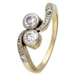 Antique 14K. yellow gold toi et moi ring set with approx. 0.45 ct. diamond.