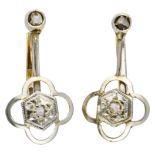 Antique 14K. bicolor gold earrings set with diamonds.