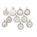 Lot (10) pocket watches - silver.