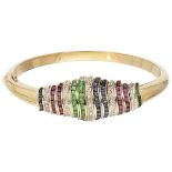 18K. Yellow gold Italian design bangle bracelet set with approx. 0.235 ct. diamond and natural ruby,