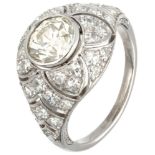 Openwork Pt 900 platinum Art Deco ring set with approx. 3.50 ct. diamond.