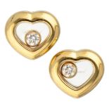 18K. Yellow gold Chopard 'Happy Diamonds' heart-shaped earrings set with approx. 0.10 ct. diamond.