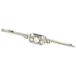 Art Deco 18K. white gold bar brooch set with approx. 0.32 ct. diamond.