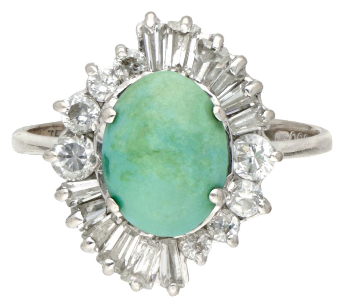 18K. White gold ring set with approx. 0.60 ct. diamond and approx. 1.86 ct. turquoise. - Image 3 of 3