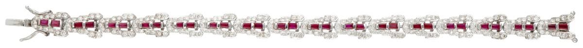 14K. White gold Art Deco bracelet set with approx. 1.36 ct. diamond and synthetic ruby. - Image 3 of 4