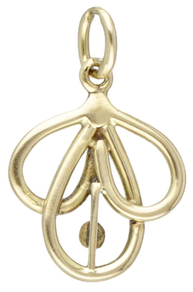 14K. Yellow gold vintage pendant set with a rose cut diamond and a seed pearl. - Image 2 of 2