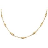 18K. Yellow gold Art Nouveau necklace with navette-shaped links.