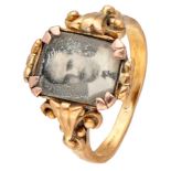 Antique 20K. bicolor gold ring with portrait photo behind glass.