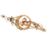 Antique 14K. rose gold brooch set with seed pearls.