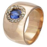 Retro 14K. rose gold cluster band ring set with diamond and synthetic sapphire.