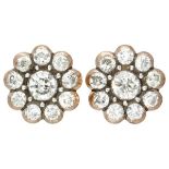 Vintage 14K. yellow gold cluster stud earrings set with approx. 1.50 ct. diamond.