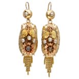 Antique 14K. yellow gold earrings set with pearls and rhinestones.