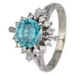 Vintage platinum ring set with approx. 2.98 ct. natural zircon and approx. 0.40 ct. diamond.
