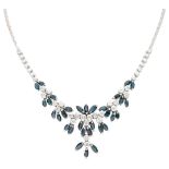 18K. White gold necklace set with approx. 2.86 ct. diamond and approx. 4.50 ct. natural sapphire.