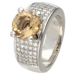 18K. White gold Bigli ring set with approx. 0.66 ct. diamond and approx. 2.75 ct. citrine.