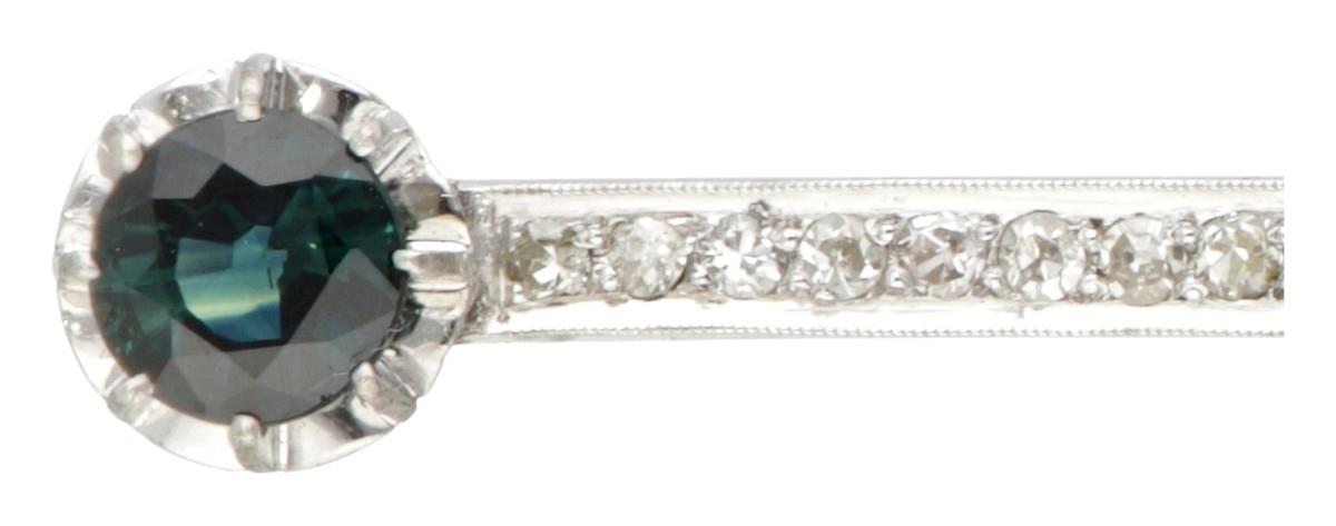Pt 900 platinum Art Deco bar brooch set with approx. 1.60 ct. diamond and approx. 1.96 ct. sapphire. - Image 2 of 6