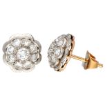 Vintage 18K. yellow gold / Pt 900 platinum cluster stud earrings set with approx. 1.18 ct. diamond.