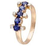 14K. Rose gold vintage ring set with approx. 0.12 ct. diamond and sapphire.
