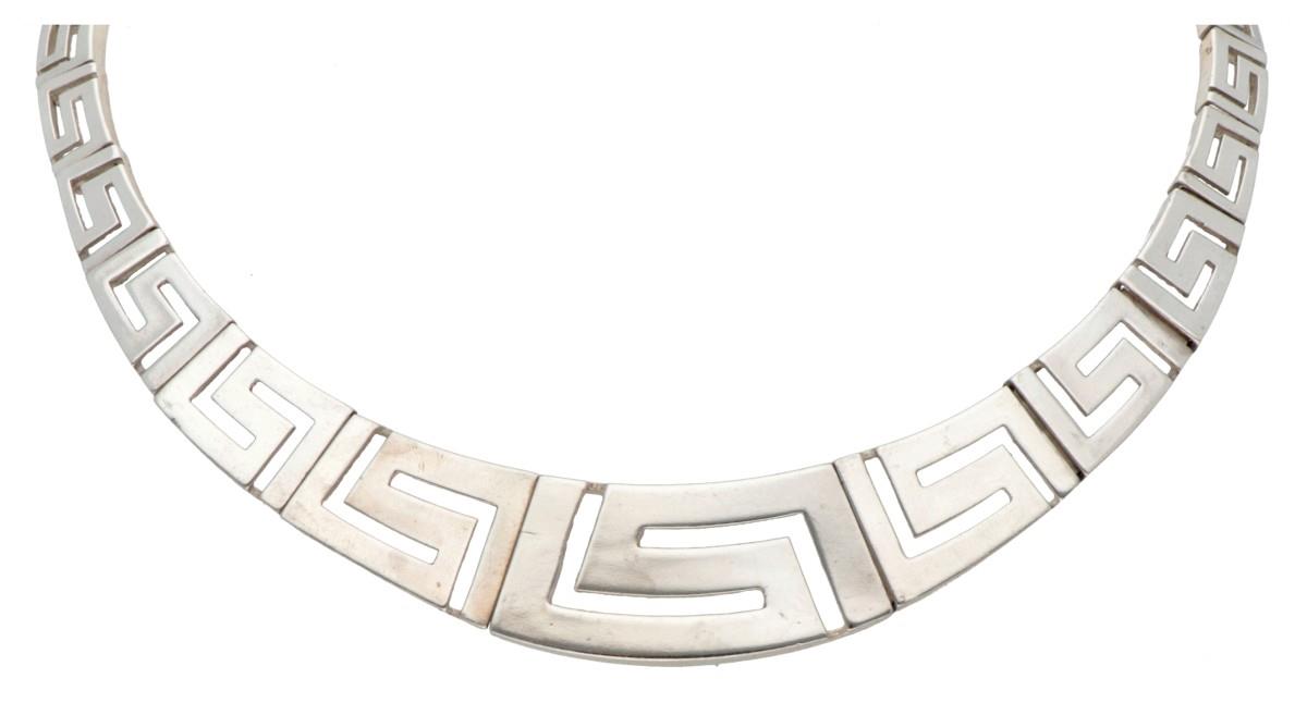 Sterling silver set of necklace, bracelet and earclips with meander motif by Scandinavian designer V - Image 2 of 8