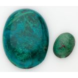 Lot of 2 oval cabochon cut natural chrysocollas.