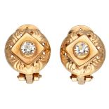 18K. Yellow gold ear clips set with rhinestones.