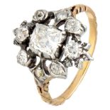 Vintage 14K. yellow gold dinner ring set with approx. 1.68 ct. diamond in silver.
