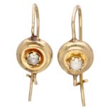 Vintage 14K. yellow gold earrings set with seed pearl.