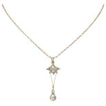 Antique 14K. yellow gold necklace with pendant set with rose cut diamonds.