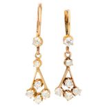 Antique 18K. yellow gold earrings set with approx. 0.76 ct. diamond.
