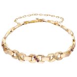18K. Rose gold antique bracelet set with diamond and ruby.