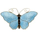 Sterling gold-plated silver guilloche enamel butterfly brooch by Norwegian designer David Andersen.