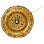 14K. Yellow gold antique brooch set with a seed pearl.