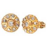 Antique 14K. yellow gold earrings set with rose cut diamonds.