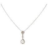 18K. White gold necklace with antique pendant set with rose cut diamonds.