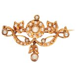 Antique 14K. yellow gold brooch fully set with seed pearls.