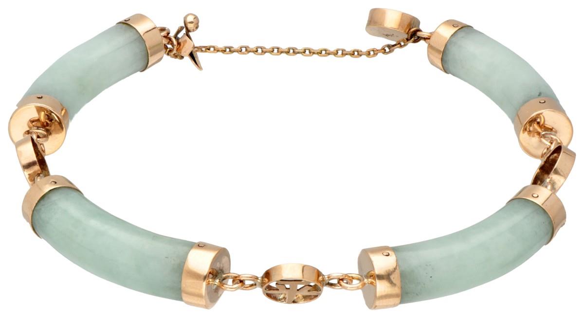 Jade bracelet with Chinese characters in 14K. yellow gold. - Image 2 of 4