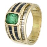 Vintage 18K. yellow gold ring set with approx. 0.45 ct. natural emerald, approx. 0.80 ct. sapphire a