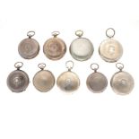 Lot (9) English pocket watches - silver.