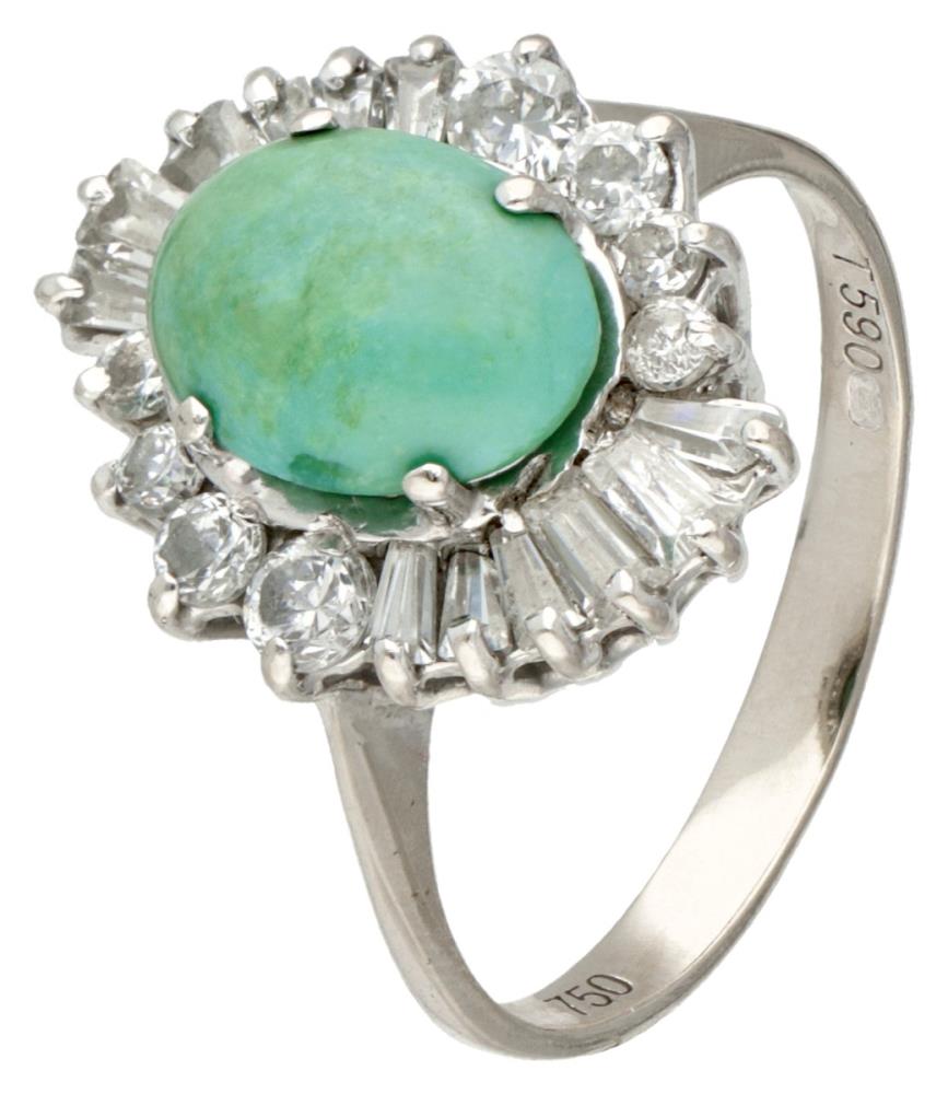 18K. White gold ring set with approx. 0.60 ct. diamond and approx. 1.86 ct. turquoise.