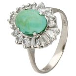 18K. White gold ring set with approx. 0.60 ct. diamond and approx. 1.86 ct. turquoise.