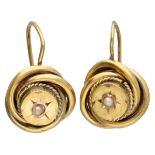Antique 20K. yellow gold earrings set with seed pearl.