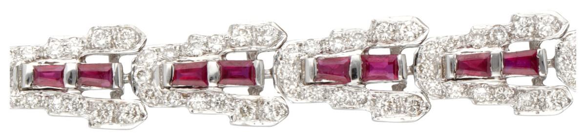 14K. White gold Art Deco bracelet set with approx. 1.36 ct. diamond and synthetic ruby. - Image 2 of 4
