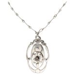 Antique 833 silver necklace and pendant with flower.
