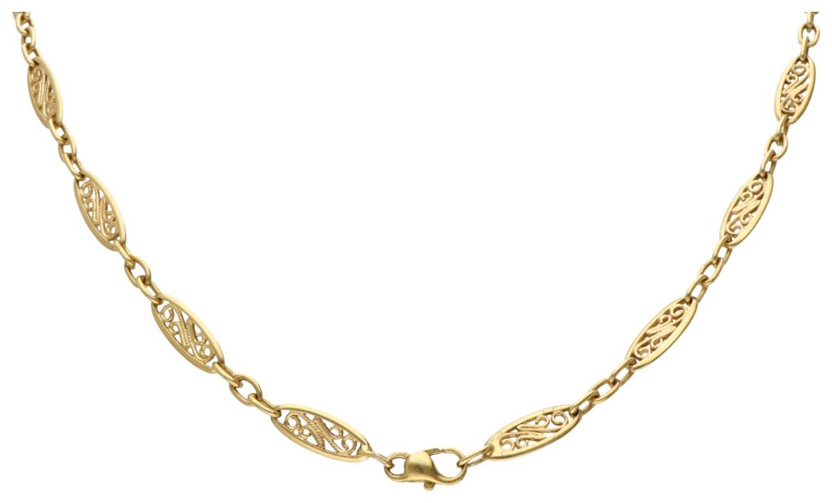 18K. Yellow gold vintage necklace with navette-shaped links. - Image 3 of 3