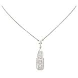 14K. White gold Art Deco necklace and pendant set with approx. 0.15 ct. diamond.