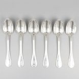 Set of 6 dessert spoons Christofle Sterling, model Perles, silver.