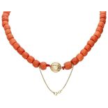 Red coral necklace with 14K. yellow gold closure.