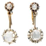 Antique 14K. bicolor gold earrings set with rose cut diamonds.