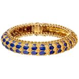 Vintage 18K. yellow gold solid and flexible bracelet with blue enamel.